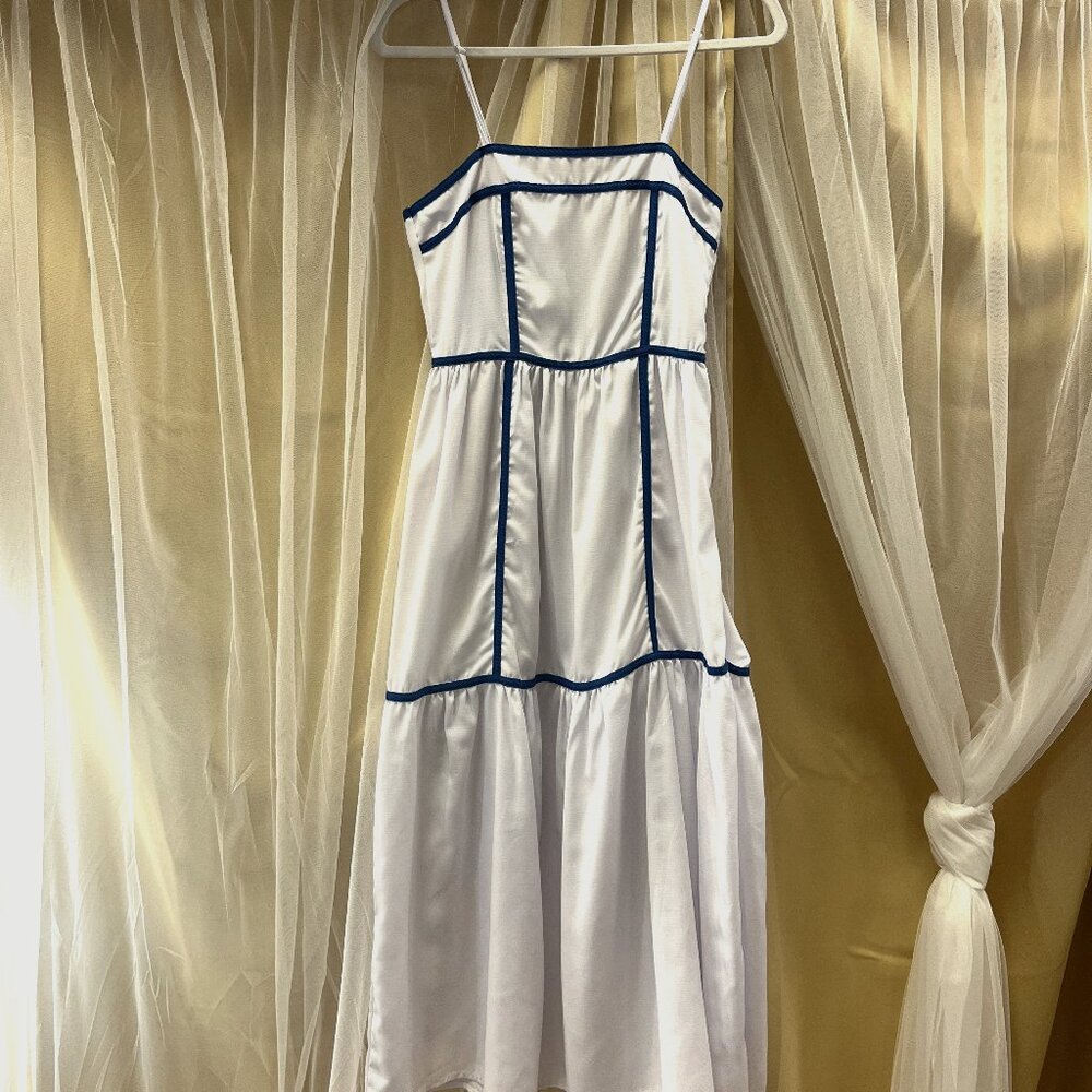 Blue Trim Maxi Dress